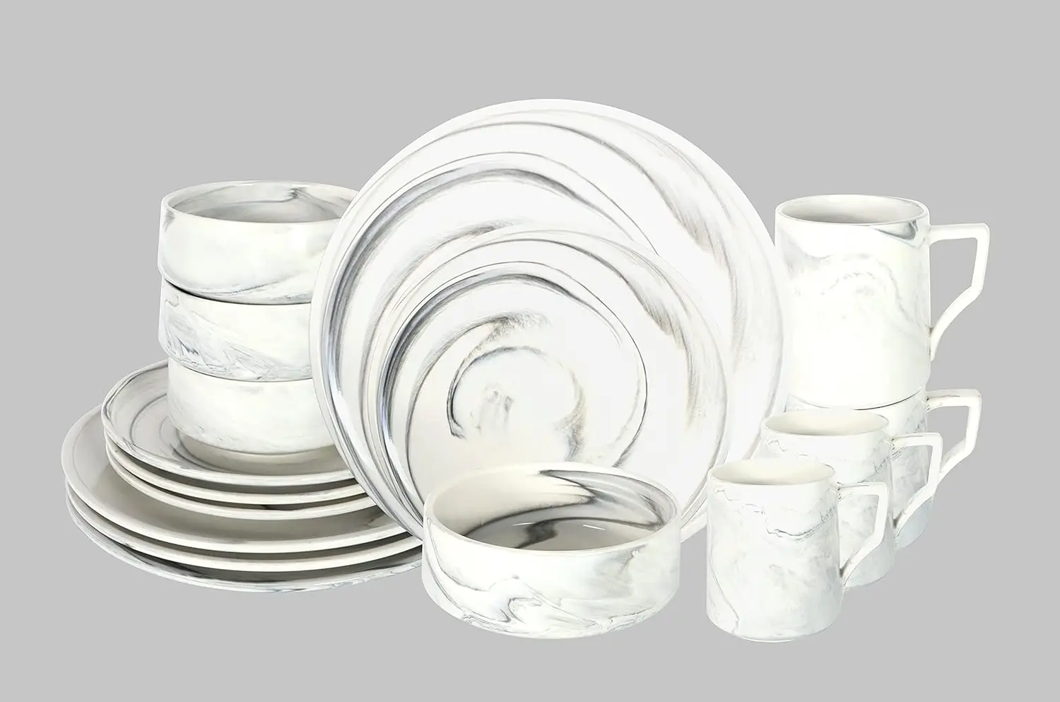 

Fine China Artisan Marbled Dinner Set (16pc Set, Grey)