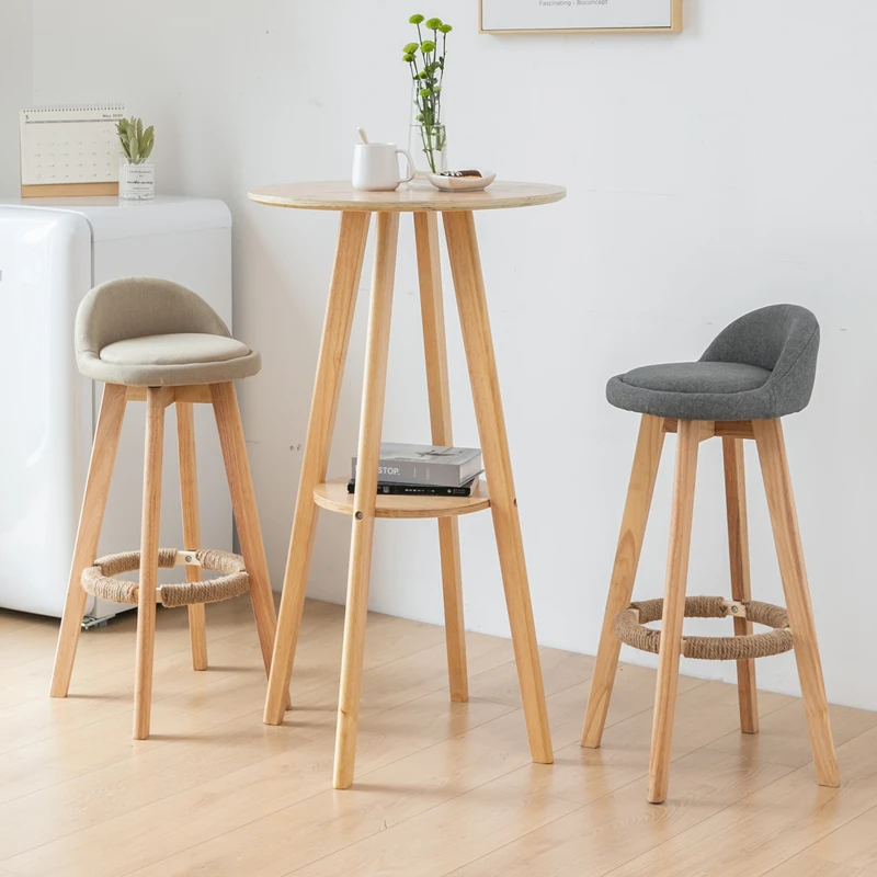 Solid wood Nordic dairy family small round table simple balcony coffee shop chair high stool combination tea shop bar table