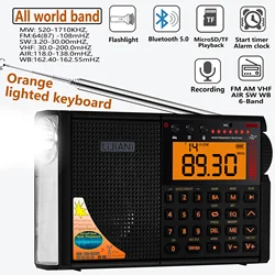 RD239 FM SW MW VHF AIR WB all World Band radio with Bluetooth/TF Card Player, Digital Record,Alarm Clock amateur shortwave radio