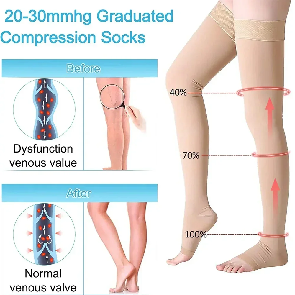 Meias de alta compressão com banda de silicone, suporte firme 20-30 mmhg meias gradiente Tratamento para correr