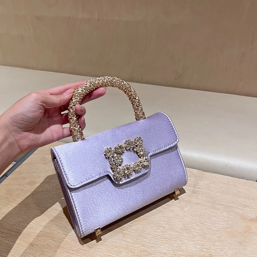 Shiny diamond-encrusted small fragrance style crossbody bag, high-end silk light luxury handbag, dinner multi-purpose bag
