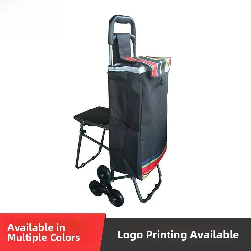 portable-six-wheel-stool-shopping-cart-ladder-climbing-advertising-iron-stainless-steel-body-foldable-handle-market-basket