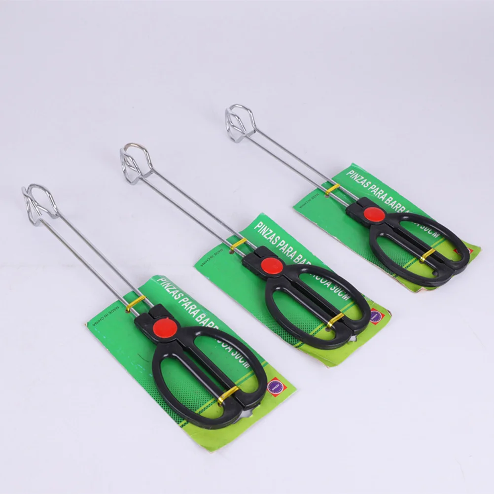 

2pcs Barbecue Tongs Camping Pliers Portable Carbon Poker For Picnic Backyard Bbq Black