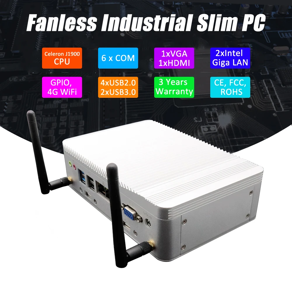 Eglobal G3H كمبيوتر صناعي صغير مدمج i3 N100 2 * RJ45 6 * COM RS232 485 GPIO 4G SIM HDMI VGA 24 ساعة كمبيوتر لـ POS ATM KIOSK
