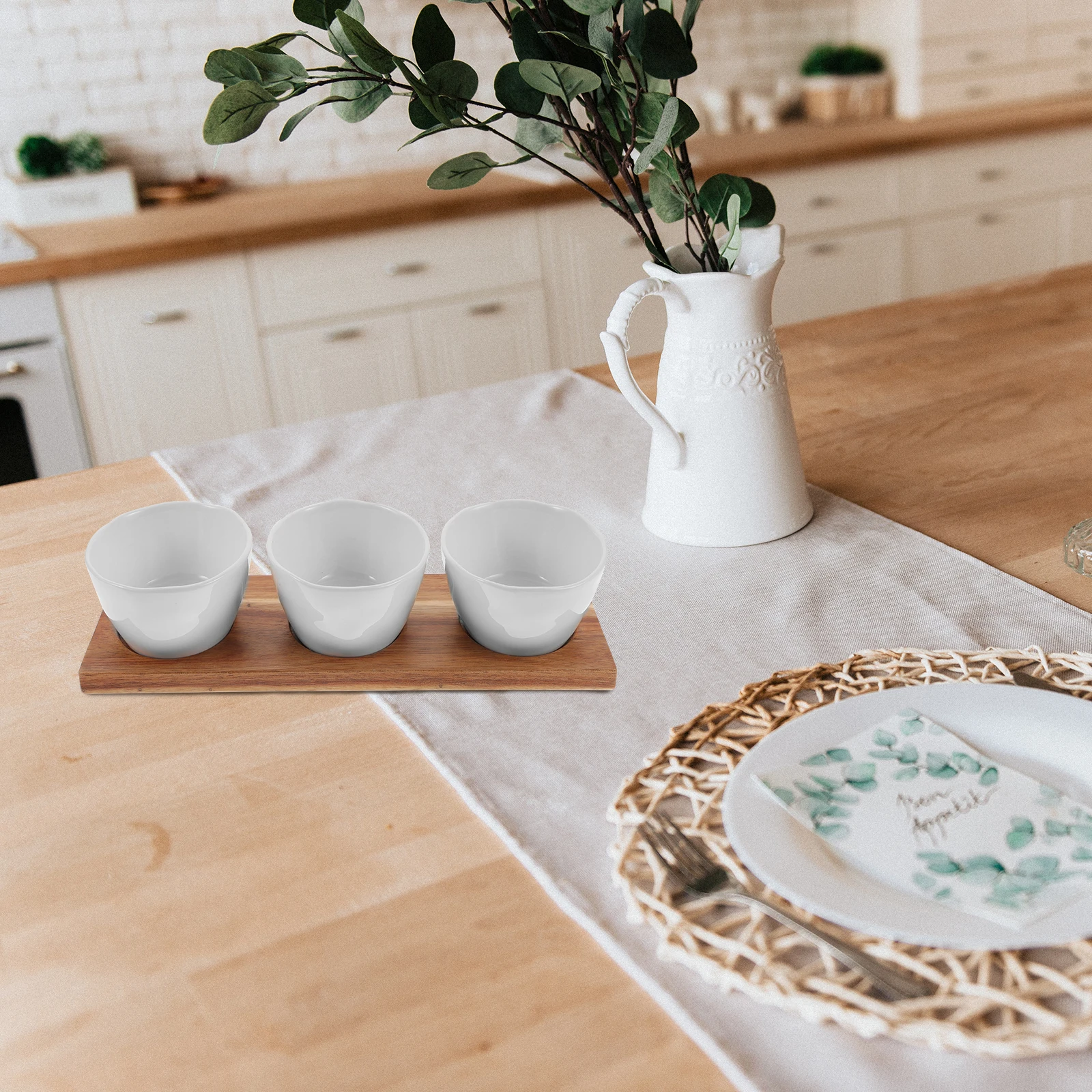 

Snack Dish Set Ceramic Tray Fruit Bowl Dried Food Plate Kitchen Party Three Section Sturdy Durability Service Period
