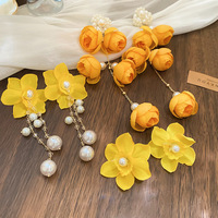 Exaggerated Fabric Yellow Daffodil Flower Narcissus Rose Earrings Party Floral Jewelry Delicate Gifts for Women