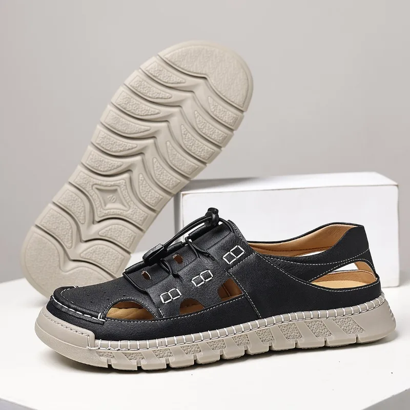 

Sandals for Men Retro Handmade Leather Sandals Summer Hollow Out Leather Sandal Outdoor Casual Sport Sandals for Men Beach Shoes