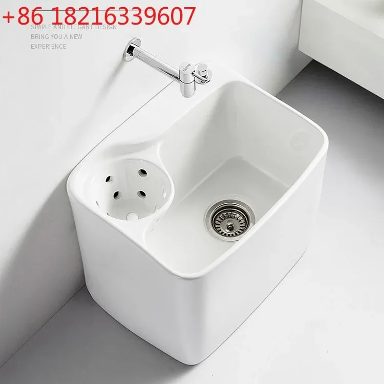 Large oval with drain basket ceramic wash mop pool household bathroom balcony side row