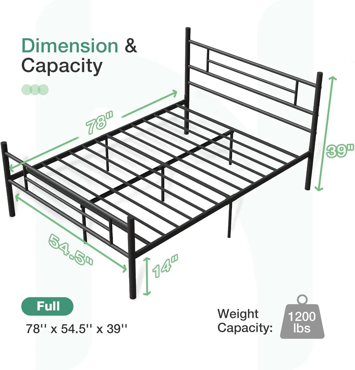 

Full Size Bed Frame with Headboard and Footboard, 14 Inch Metal Platform Bed Frame, Under Bed Storage, Strong Metal Slats,New