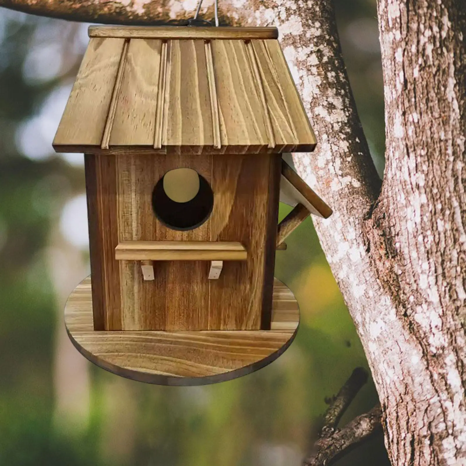 Casa colgante para pájaros de jardín – Nido de madera natural - imagen 5