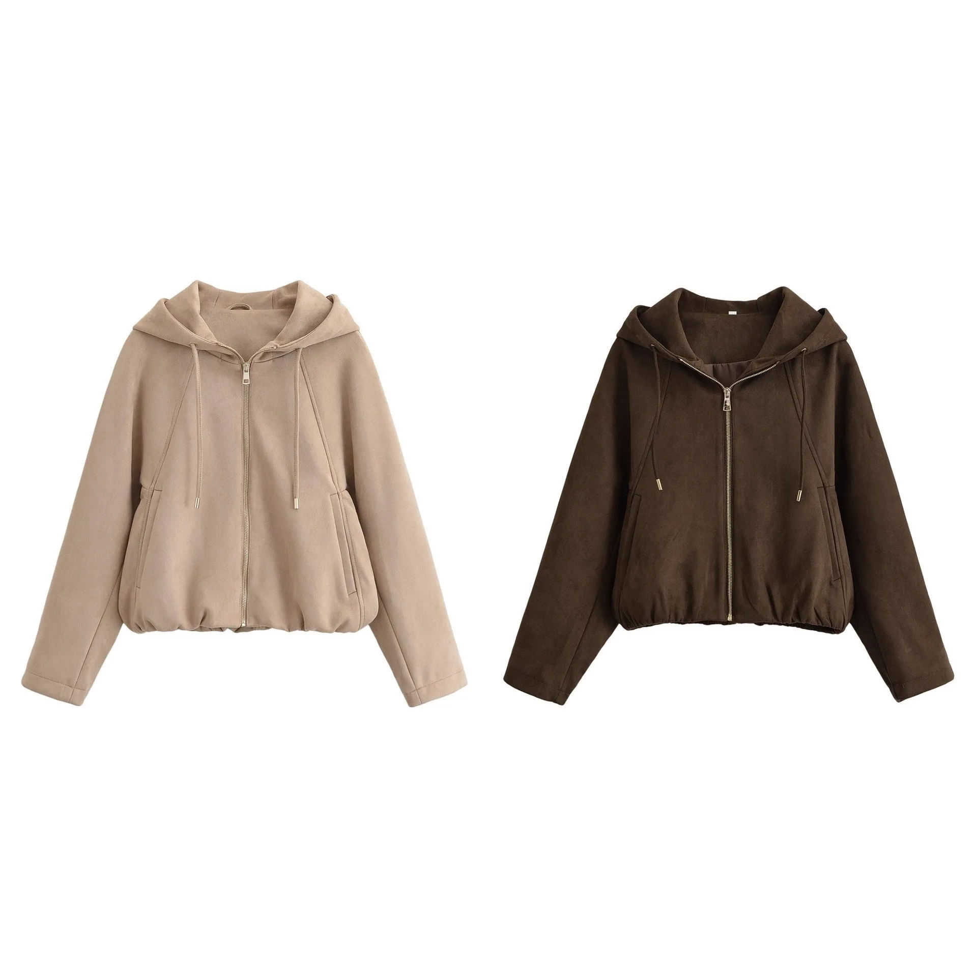 

KIDCRKJ Spring Women Sports Coat Pure Color Drawstring Hooded Zipper Female Jacket Instagram-Style Casual Lady Jacket Coat