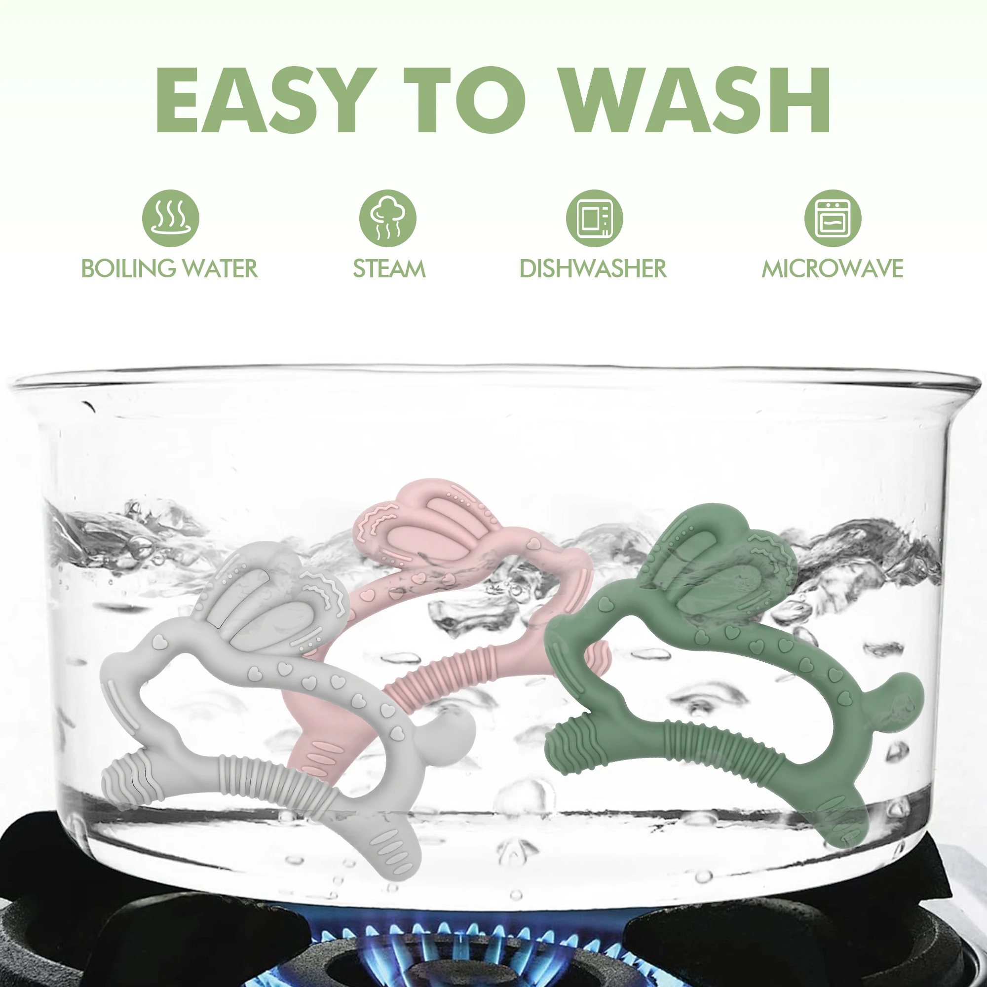 Jouet de dentition lapin animé, adapté aux bébés de 0 à 6 à 12 mois, jouet de dentition en silicone souple, silicone de qualité alimentaire.