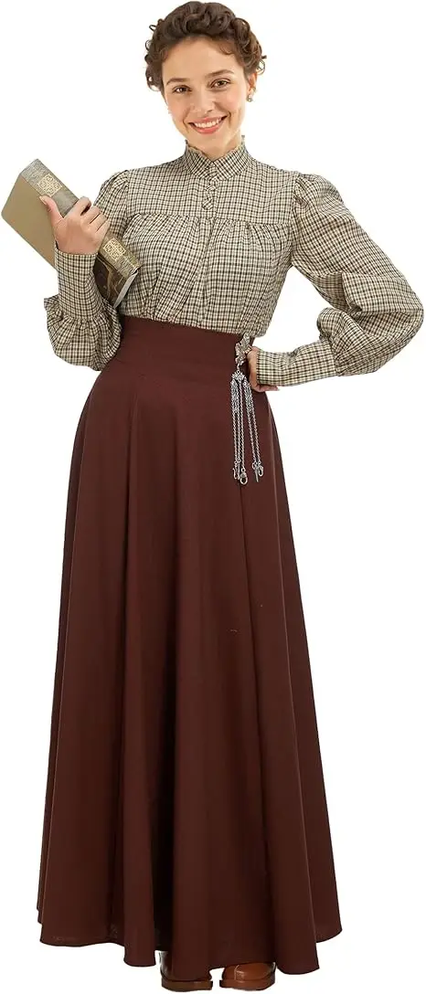 

miccostumes Women's Victorian Outfit Medieval Renaissance Costume Edwardian Blouse Skirt Set with Wiast Accessory