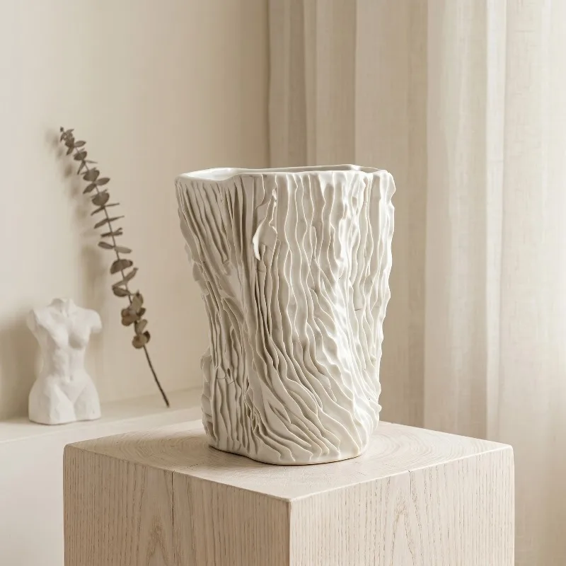 Modern minimalist ceramic vase wide-mouth ornament, living room dining table flower arrangement, soft decoration