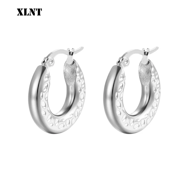 XLNT Silver  Gold Circle Smooth U Shape Big Hoop Earrings For Women Wedding Engagement Jewelry