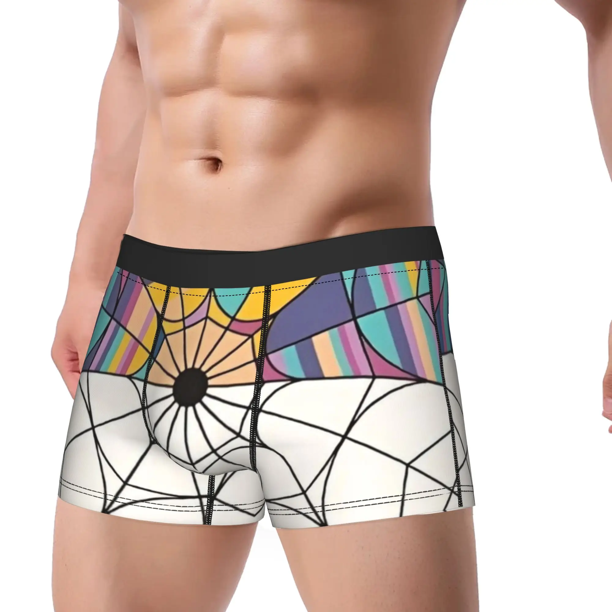 Colorful Split Spider Web Pattern  Underpants Breathbale Panties Man Underwear Print Shorts Boxer Briefs