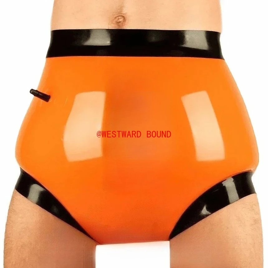 

Латексные оранжево-черные надувные сексуальные латексные трусы по индивидуальному заказу, резиновые шорты со средней талией, чехлы для подгузников, трусы с насадкой