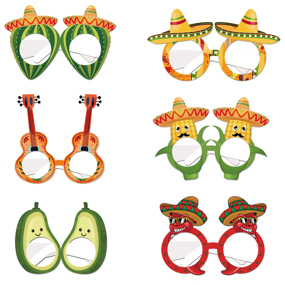 6/12pcs Mexican Fiesta Party Paper Sunglasses Masks Funny Crazy Party Glasses Cactus Chili Taco Photo Booth Props Supplies