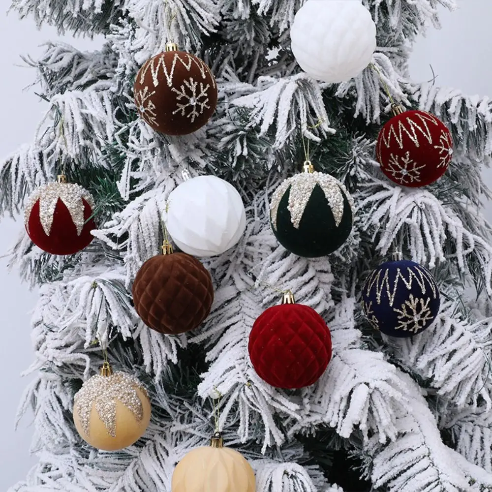 

4pcs 8cm Velvet Christmas Ball Pendant Flocked Glitter Xmas Gift Balls Shatterproof Christmas Tree Hanging Balls Hotel Mall