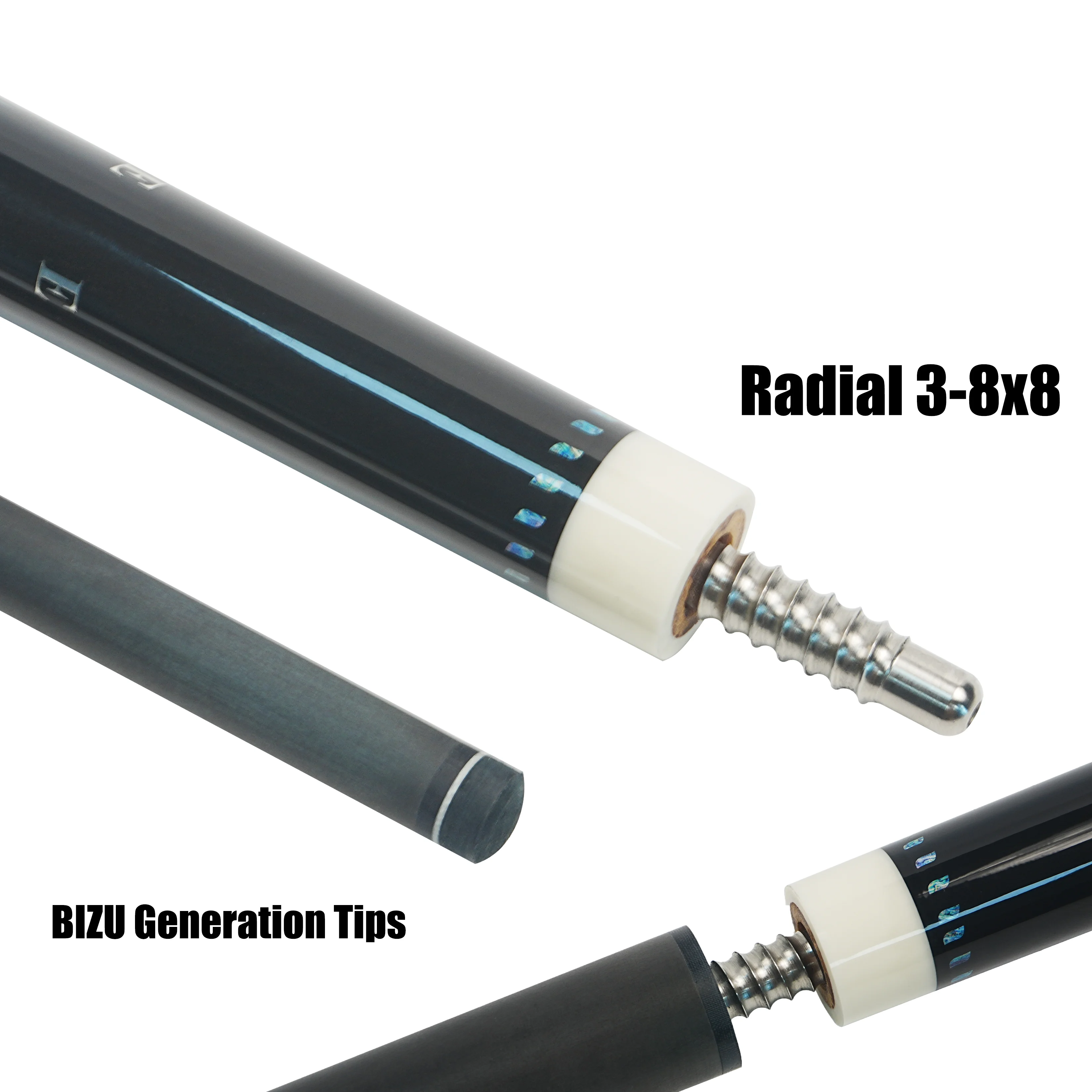 BIZU Carbon Fiber Black Tech Nine-Ball Pool Cue 12.5mm Tip Billiard Cue for Enhanced Performance