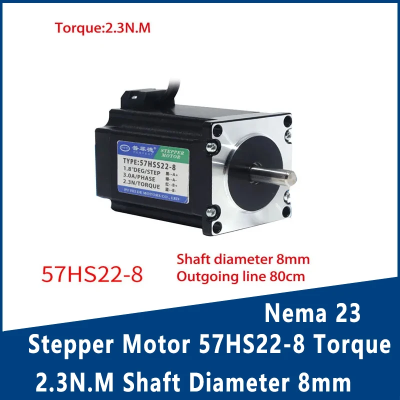 Nema 23 Stepper Motor 57HS22-8 Torque 2.3N.M Shaft Diameter 8mm Single Output Shaft Step Angle 1.8 ° Durable Motor