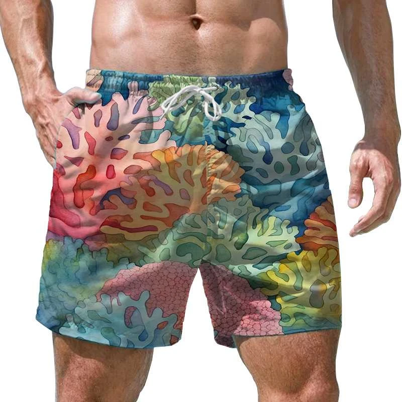 Seabed Board Graphic Shorts Pants Men Summer Hawaii Beach Shorts 3D Printing Coral Pattern Cool Swimsuit Gym Surf Swim Trunks