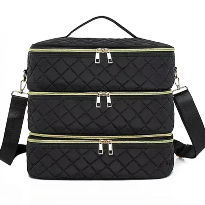 80Bottles Nail Polish Storage Bag Portable Cosmetic Large Shoulder Bag Organizer for Travel Nail Salon 3 Layer Essential Oil Bag