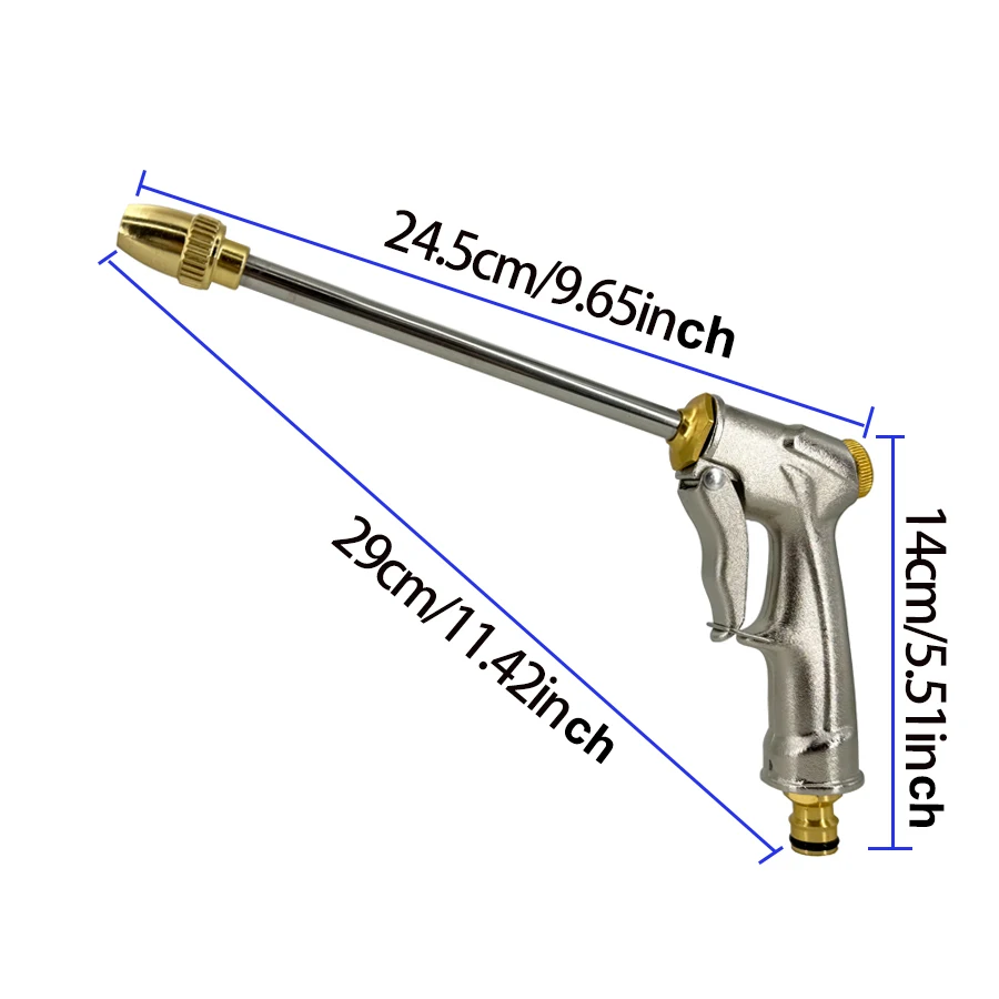 Pistola de agua de varilla larga de alta presión de Metal, pistola de agua de jardín portátil y ajustable con olla de espuma de 100Ml, Kit de riego de jardín, 1 ud.