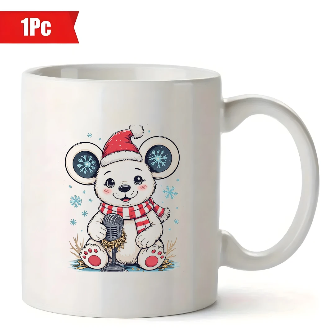 Tazza per microfono con orso di Natale dei cartoni animati, tazza per bambini da 11 once, regalo di Natale, set di tazze da caffè per ufficio familiare