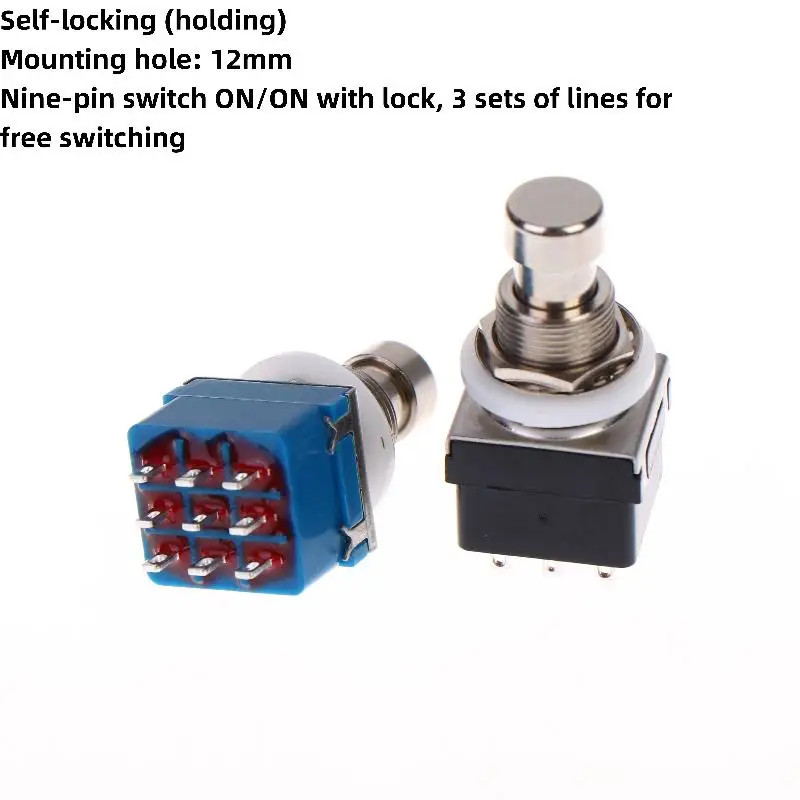 1/3Pcs Button Direct Conversion Switch 9 Pin 3PDT Latching Guitar Switch Guitar Effects Pedal Box Stomp Foot True Bypass