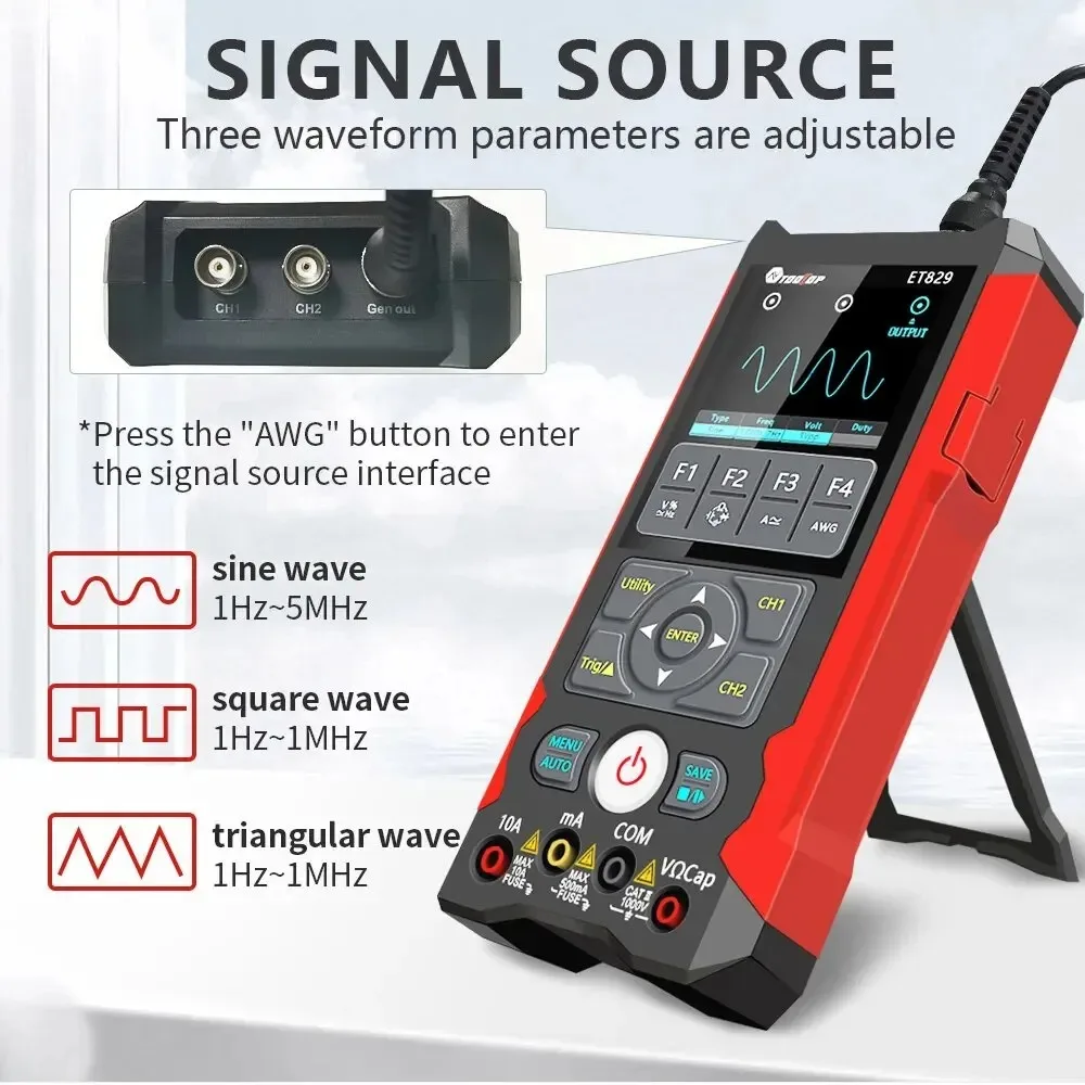 TOOLTOP ET829 2 Channel 250MSa/s 80MHz Digital Storage Osclloscope Multimeter Signal Generator 3 in 1 Multifunction Oscilloscope