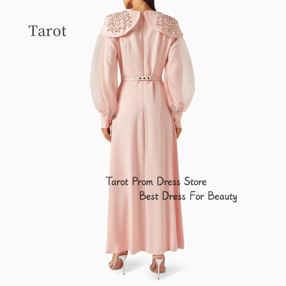 Tarot Beading A Line O Neckline Evening Dresses Long Lantern Sleeves Ruffles Buttons Prom Dress Saudi Arabia robes de soirée