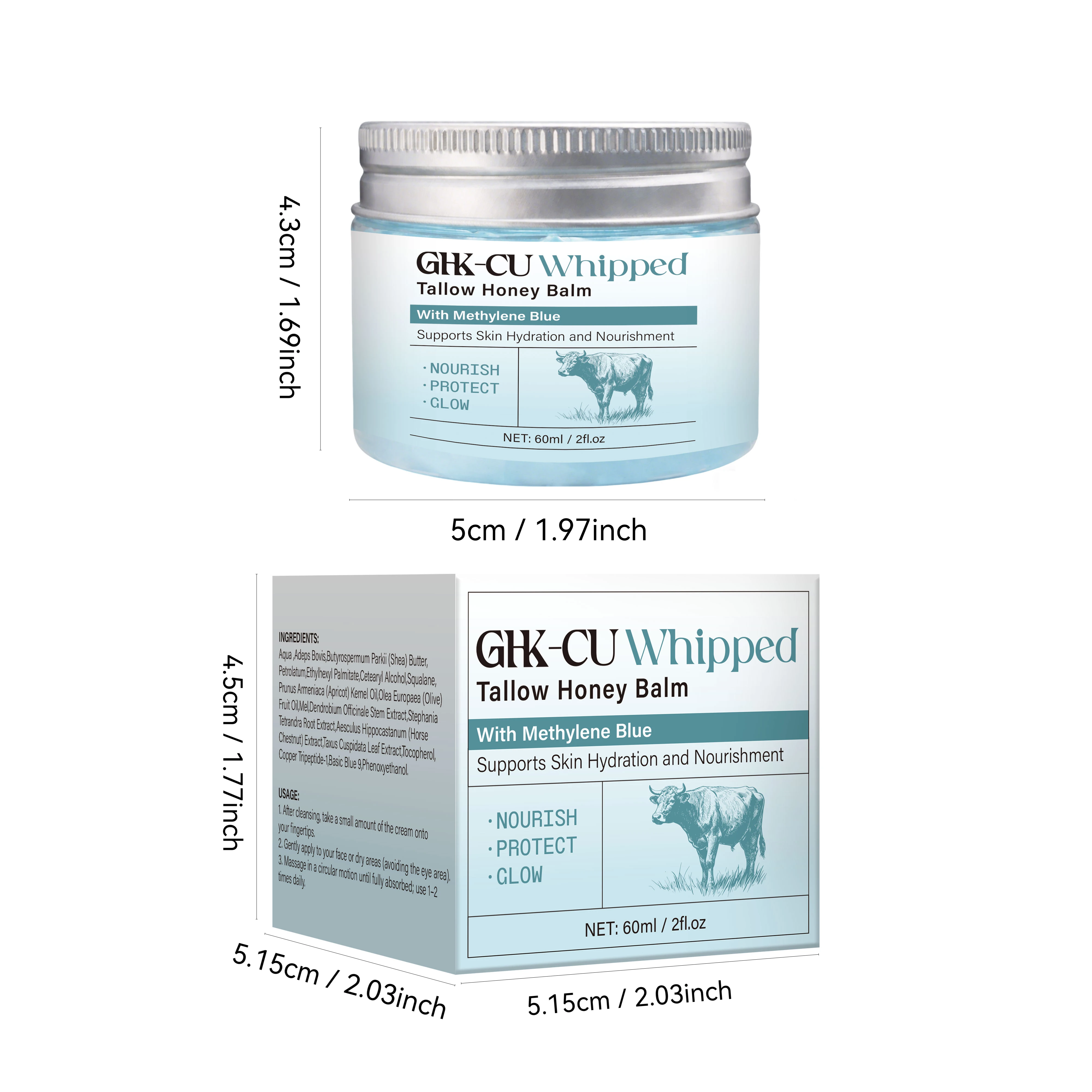 Kupferpeptide GHK-Cu Rindertalg für die Haut, Blauer Balsam mit Kupferpeptiden, Manuka-Honig & Vitamin E, Natürlicher Gesichtspflegestift – Detail 8