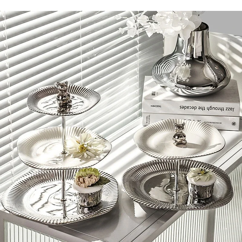 2/3 Layer Ceramic Fruit Plate Afternoon Tea Snack Candy Wedding Birthday Party Dessert Cake Display Stand Home Tableware