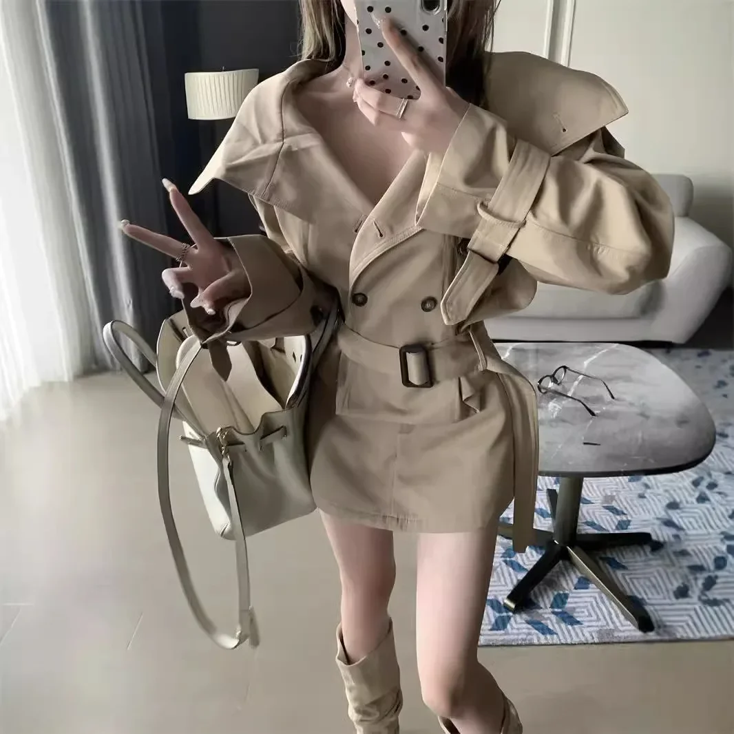 

Retro British Style Large Lapel Waist Short Dress Women's 2025 Autumn Casual Hip Skirt Fashion Set