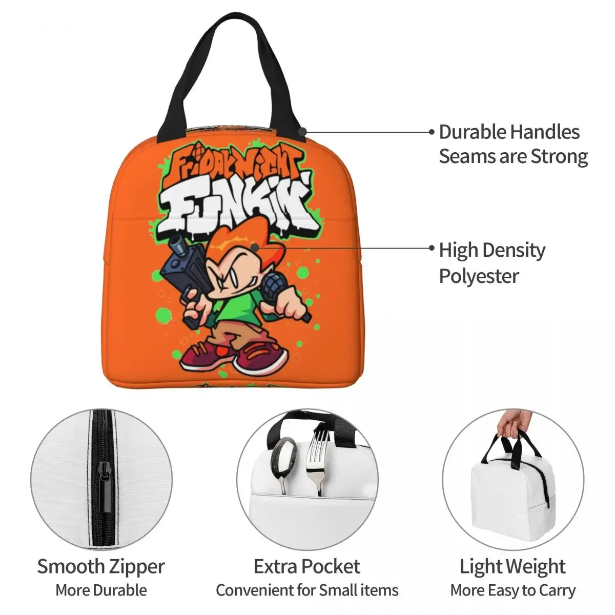 Friday Night Funkin Pico Insulated Lunch Bag Thermal Bag Meal Container Portable Tote Lunch Box Food Bag Work Outdoor