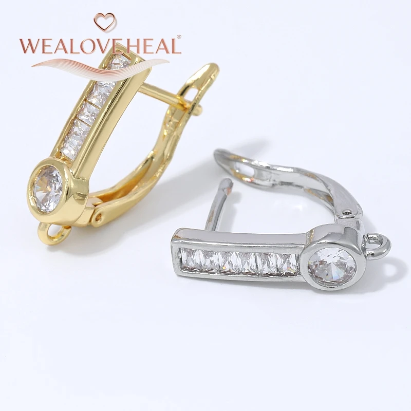 schmuckherstellung zubehör, 1 Paar 18K vergoldete Messing-Ohrringhaken mit rechteckigem Hebelverschluss, Baguette-Zirkonia-Mikropavé, offener Schlaufen-Anhänger für die Ohrringherstellung – Detail 17