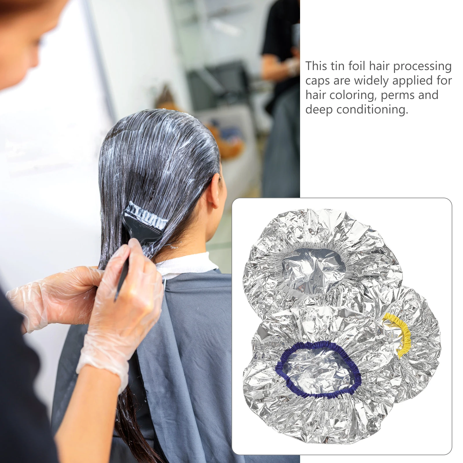 

3 pcs Tin Foil Hair Mask Cap 30cm Random Color Elastic Deep Conditioning for Salon Spa Bathroom Heat Cap Processing Caps