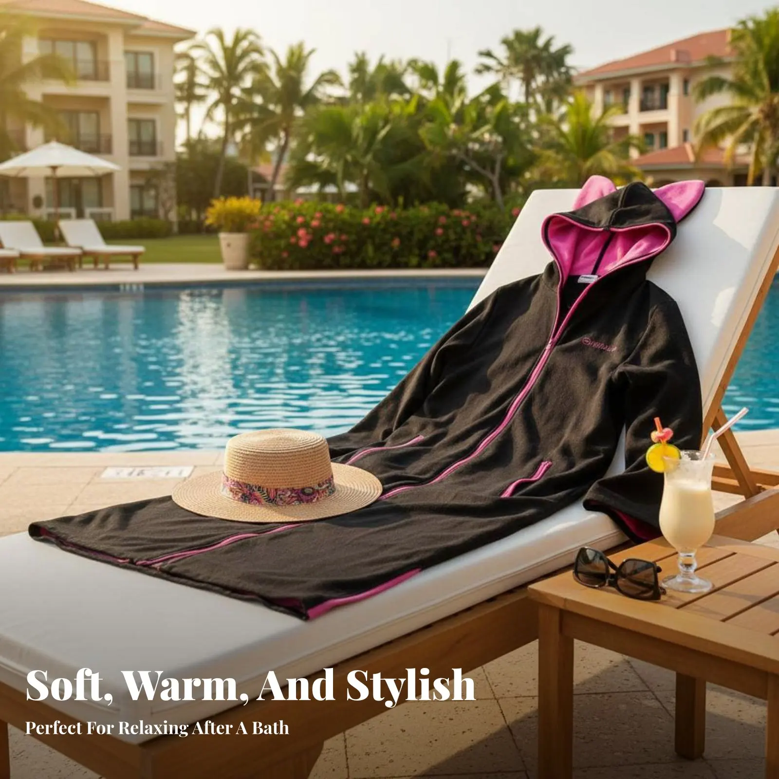 

Bath Towel Cape, Water-Absorbent, Quick-Dry, Spa, Swimming, Thick Warm Outerwear, Cat Ear Hood, Unisex