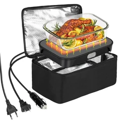 80W Quick Heating Mini Oven 220V 110V 24V 12V Electric Heated Bag Truck Car Picnic Office Lunch Box Warmer Plate Portable Heater