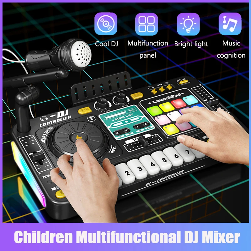 Multifunktionaler DJ-Plattenspieler mit Mikrofon, Simulation, DJ-Mixer, Bluetooth, elektrischer DJ-Player, Musik, Unterhaltung, Geschenk für Kinder