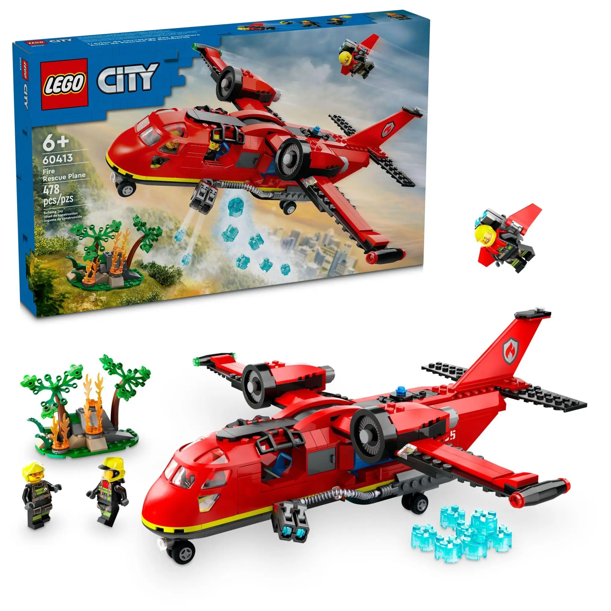 LEGO City Fire Rescue Plane Toy of Firefighter Toys con 3 minifigure per bambini ragazzi ragazze dai 6 anni in su regalo di compleanno 60413