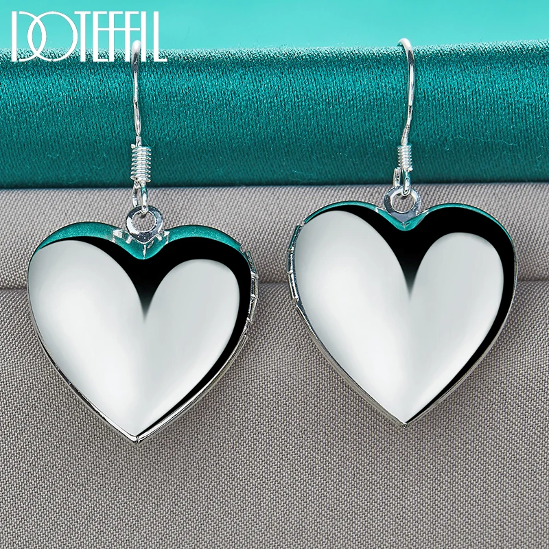 DOTEFFIL 925 Sterling Silver Photo Frame Drop Earring For Woman Charm Wedding Fashion Jewelry