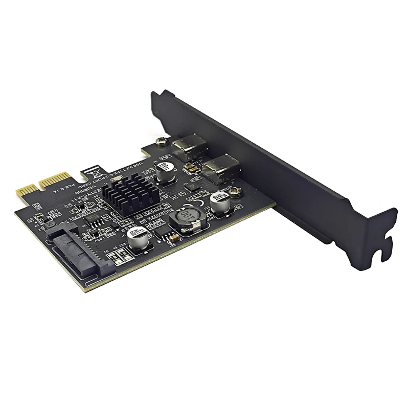 2Port TYPE-C PCIE Card PCI Express 3.0 X1 to Dual USB-C Expansion Card SATA Power USB3.2 Gen2 10Gbps ASM3142 Chip for Desktop PC