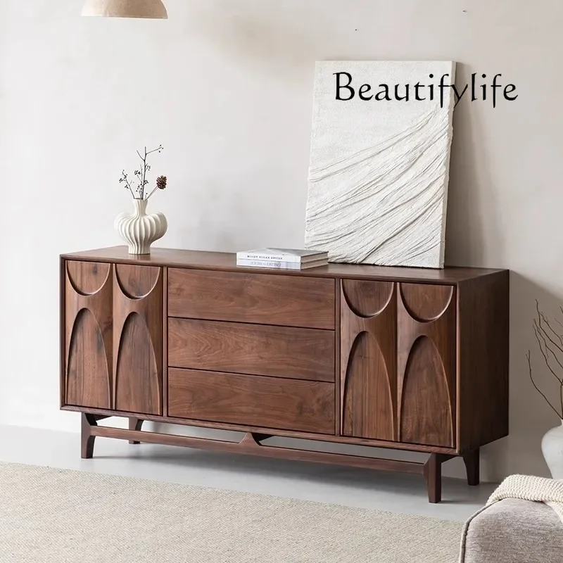 

HH Nordic style solid wood dining side cabinet engraved dovetail cabinet designer surprise quiet wind retro wall living room ent