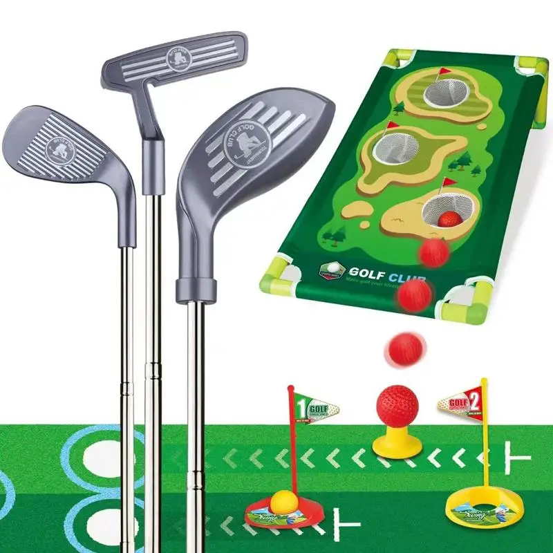 Conjunto de brinquedos de golfe colocando esteira ajustável crianças clube de golfe com putting esteira jogos de golfe com buraco de prática retrátil divertido brinquedo esportivo para