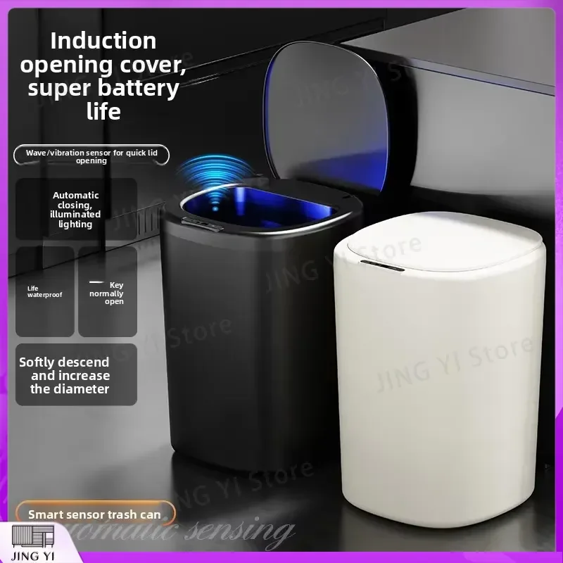 Smart Sensor Trash Can Automatic Lid USB Rechargeable Waterproof Sealed Waste Bin with LED Light for Kitchen Bathroom Hotel