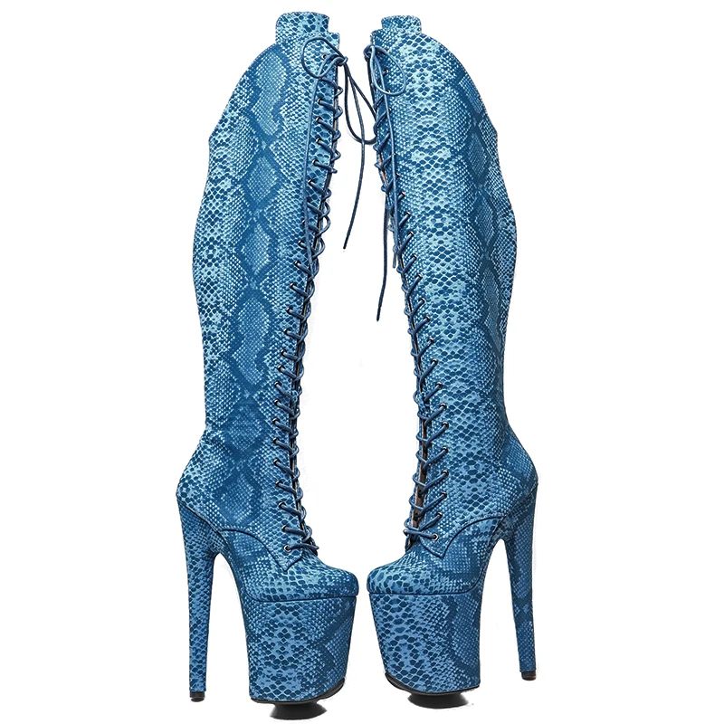 Leecabe  20CM/8inches Snake PU  Upper exy exotic young trend fashion  boots High Heel   platform Pole Dance boot