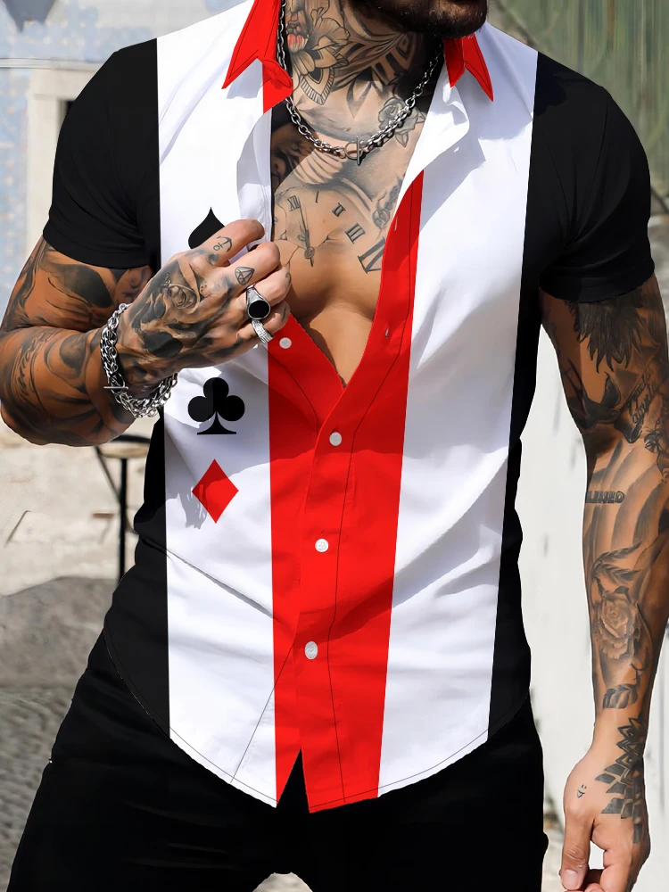 

Poker 3D print shirt clothing summer comfortable breathable short -sleeved shirt street hip -hop men's loose casual shirt