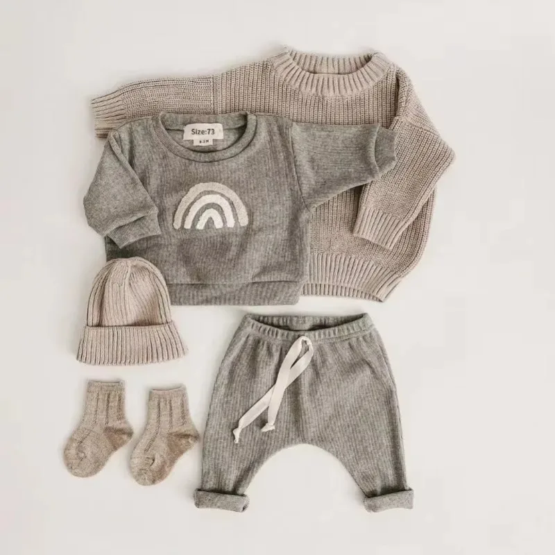 New Spring Autumn  Fashion Kids Clothes Set Toddler Baby Boy Girl Pattern Casual Tops+Child Loose Trousers  2pcs Suit Outfits